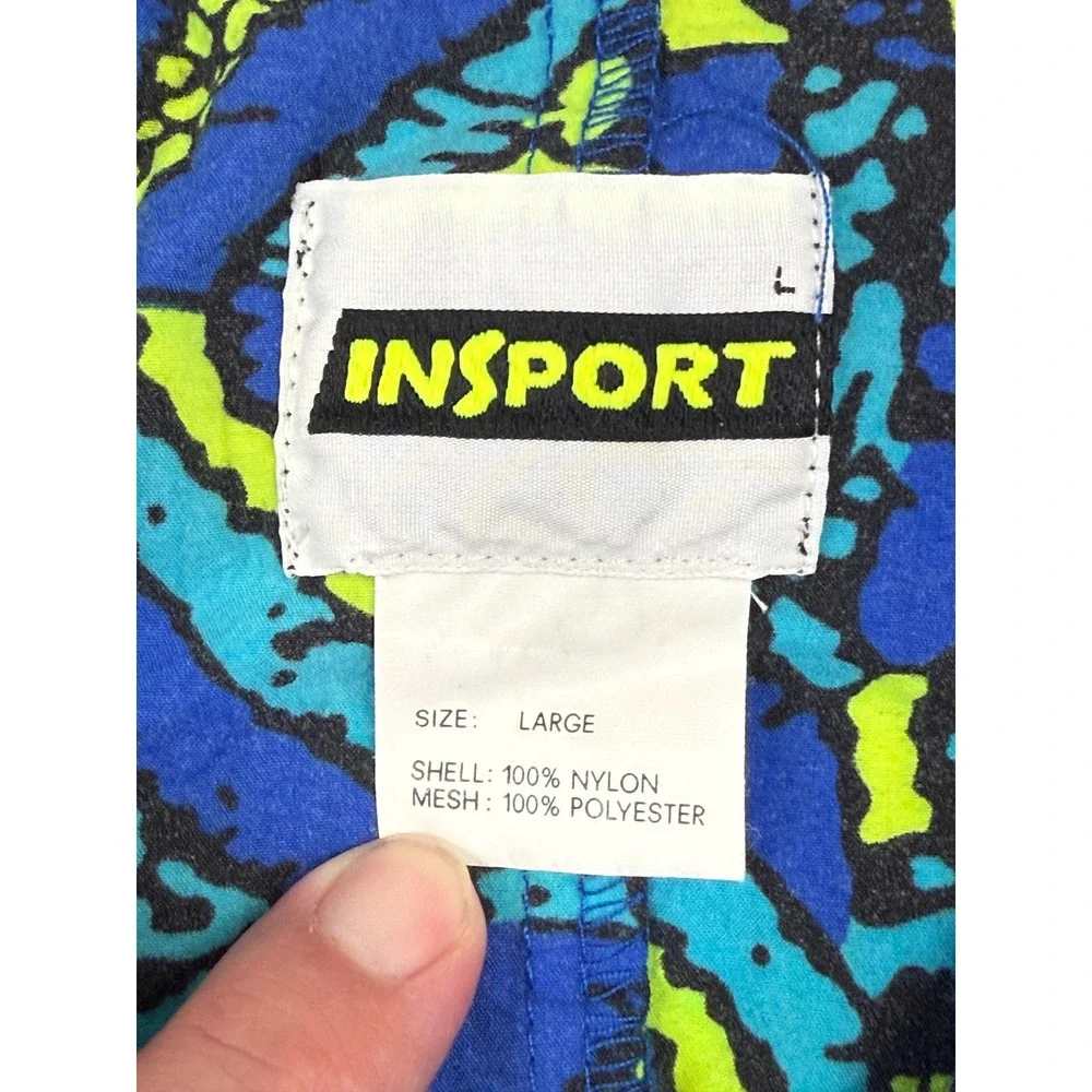 Vintage Insport Mens Tracksuit Set Large Blue Yellow Geometric 90s Windbreaker
